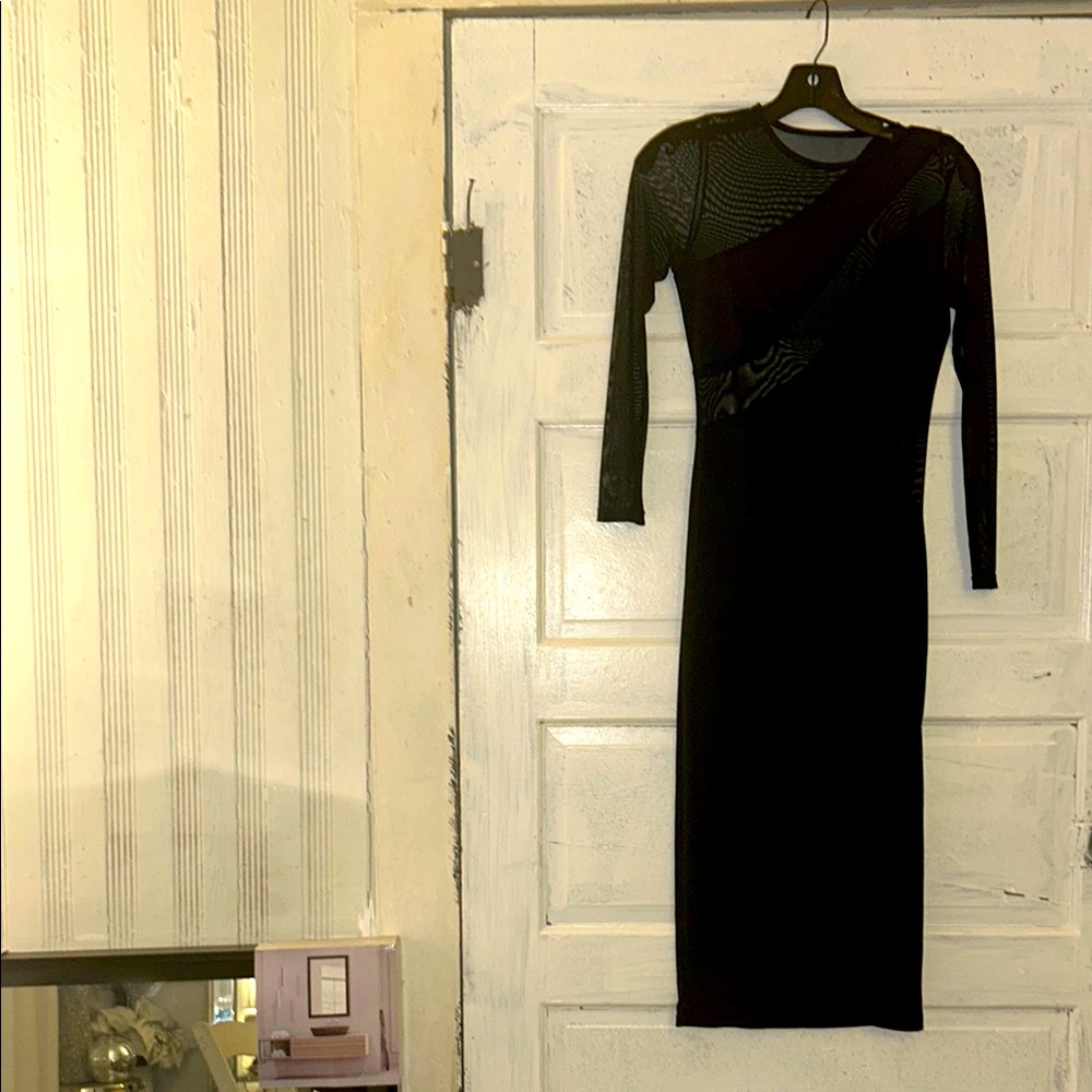 Black Party Dress Elegant Long See through Sleeves